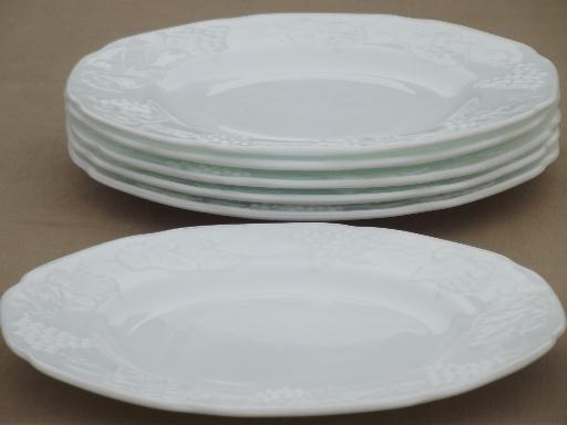 photo of Indiana harvest grapes milk glass dinner plates, vintage grape pattern milk glass #3