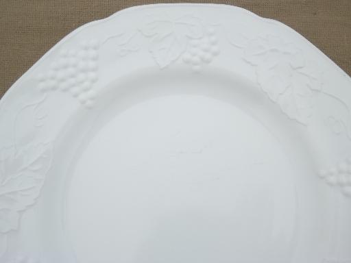 photo of Indiana harvest grapes milk glass dinner plates, vintage grape pattern milk glass #5