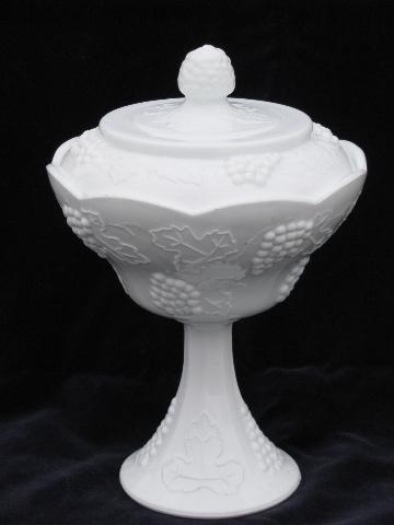 photo of Indiana harvest grapes pattern vintage milk glass compote or candy bowl #1