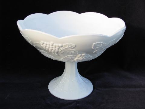 photo of Indiana harvest grapes vintage milk glass compote pedestal bowl #1