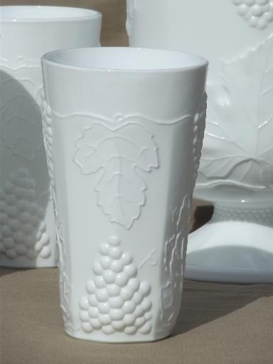 photo of Indiana harvest grapes vintage milk white pressed glass pitcher & tall tumblers #2