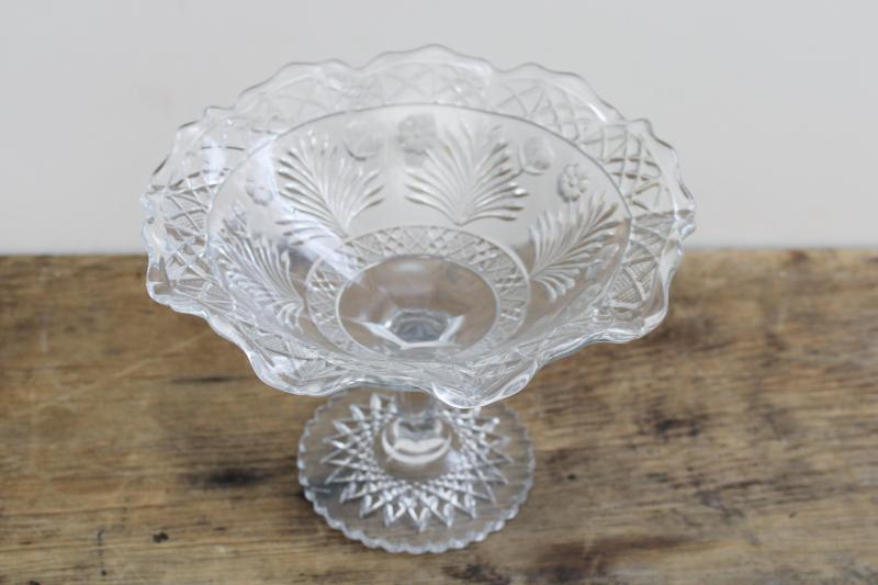 photo of Indiana horsemint wildflower pattern, EAPG vintage pressed glass compote circa 1915 #1