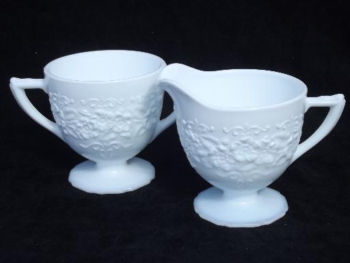 photo of Indiana orange blossom milk glass, vintage creamer and sugar set #1