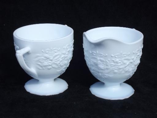 photo of Indiana orange blossom milk glass, vintage creamer and sugar set #2