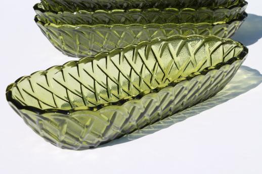 photo of Indiana pretzel avocado green glass serving dishes, long bowls or celery trays  #2