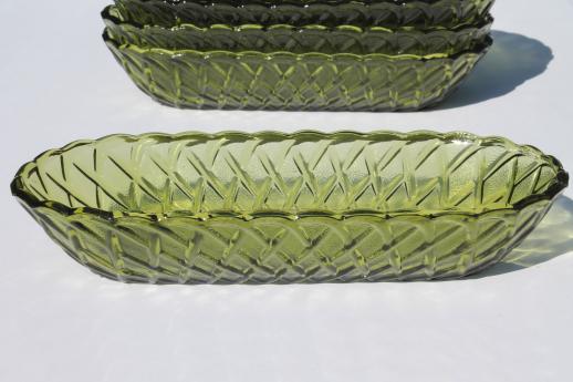 photo of Indiana pretzel avocado green glass serving dishes, long bowls or celery trays  #3