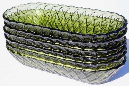 photo of Indiana pretzel avocado green glass serving dishes, long bowls or celery trays  #7