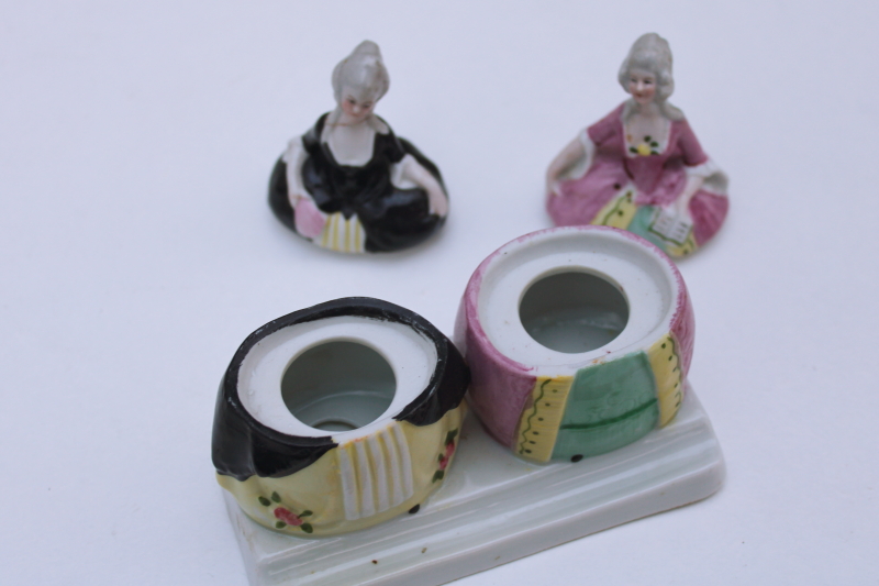 photo of Ink Girls antique Germany china figurine inkwell, French court ladies #3