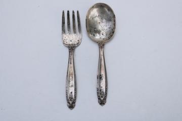 catalog photo of International Silver sterling silver baby spoon and fork Prelude pattern 1940s vintage