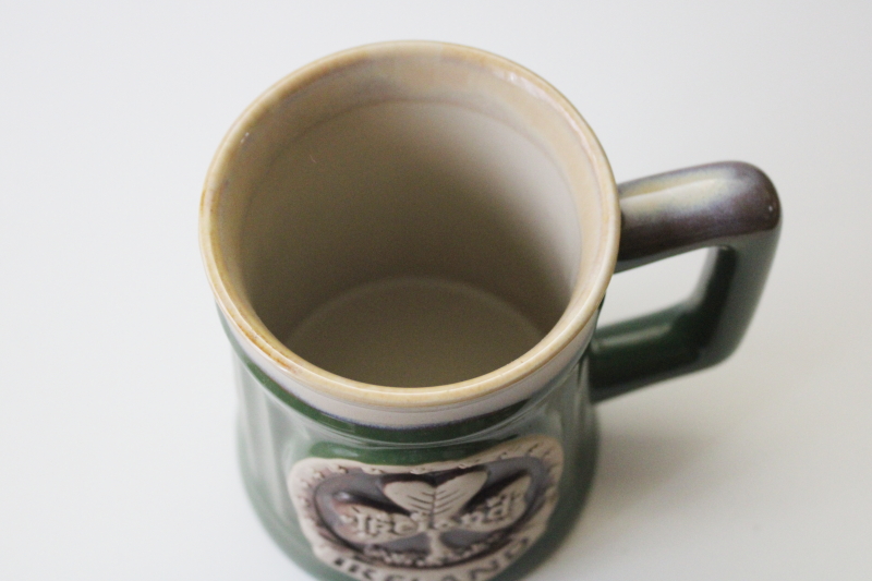 photo of Ireland Irish stoneware coffee mug souvenir, Deneen style pottery shamrock emblem #3