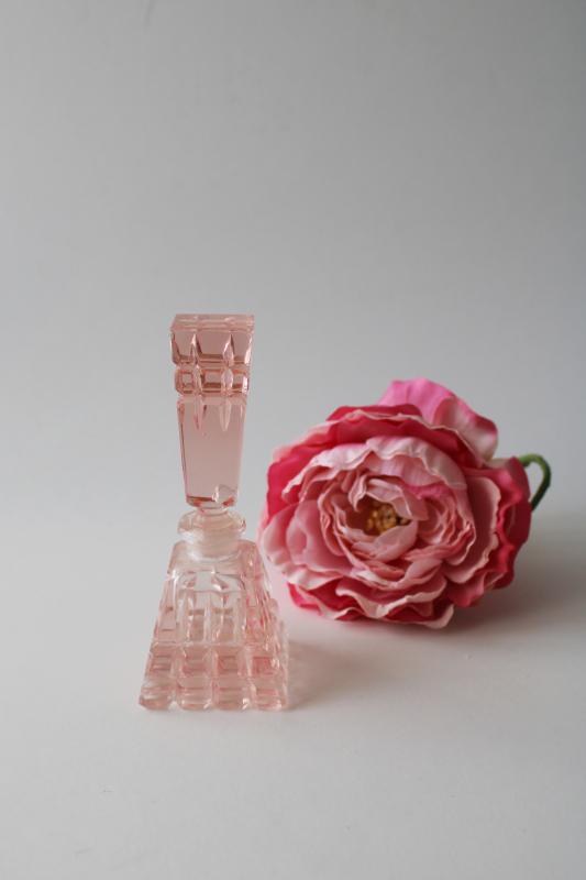 photo of Irice vintage deco moderne pink glass perfume bottle w/ tall stopper #1