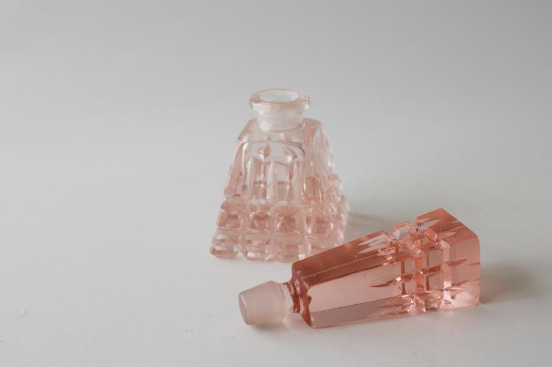 photo of Irice vintage deco moderne pink glass perfume bottle w/ tall stopper #2