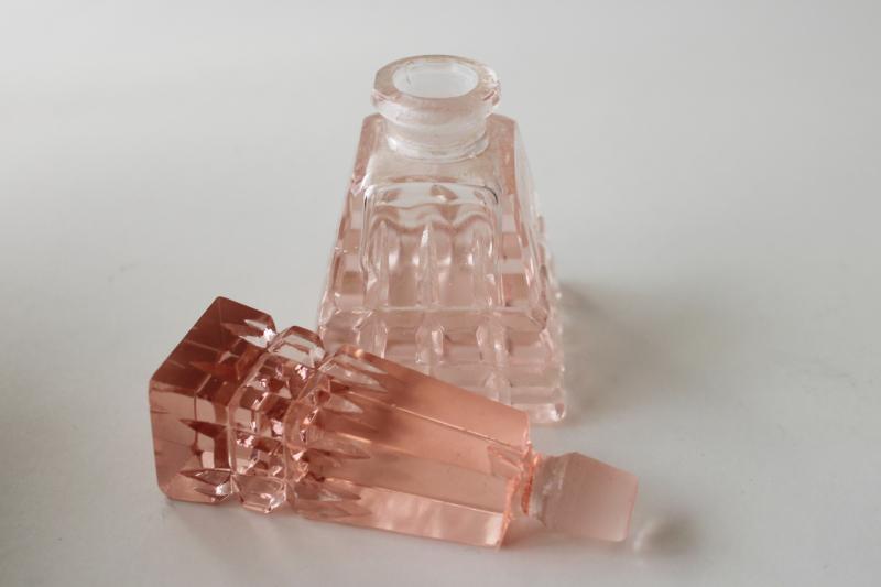 photo of Irice vintage deco moderne pink glass perfume bottle w/ tall stopper #6