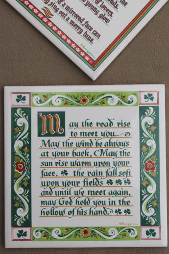 photo of Irish Blessing & Smile motto tiles, vintage Berggren tile kitchen trivets #3