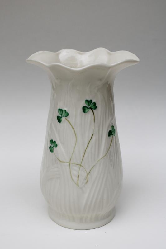 photo of Irish Shamrocks Belleek china Liffey vase w/ label, made in Ireland #1