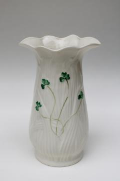 Irish Shamrocks Belleek china Liffey vase w/ label, made in Ireland