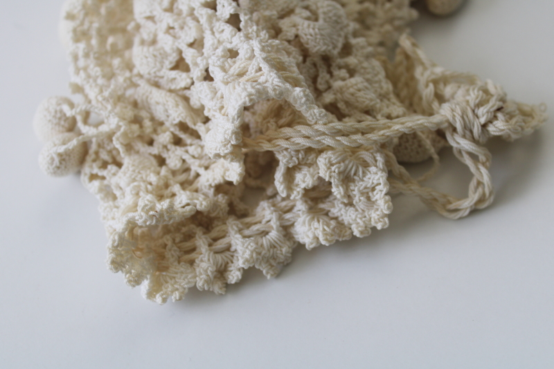 photo of Irish crochet vintage cotton lace purse, tiny drawstring bag for brides wedding day hanky #6
