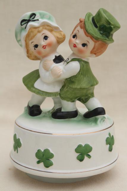 photo of Irish dancers music box vintage ceramic St Patrick's Day leprechaun boy & girl #1