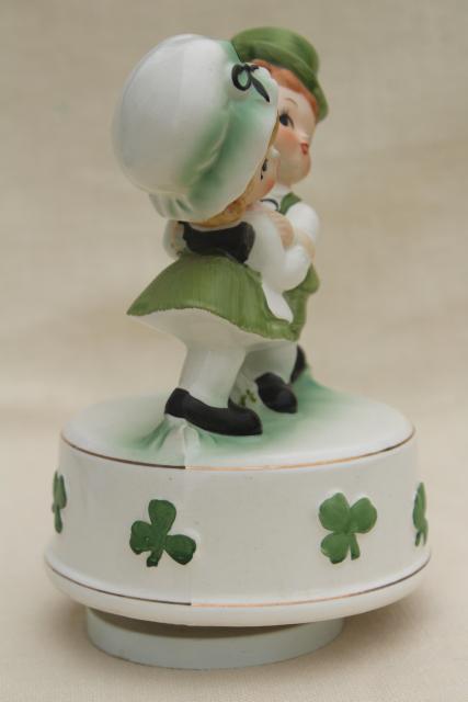 photo of Irish dancers music box vintage ceramic St Patrick's Day leprechaun boy & girl #2