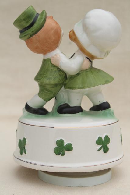 photo of Irish dancers music box vintage ceramic St Patrick's Day leprechaun boy & girl #3