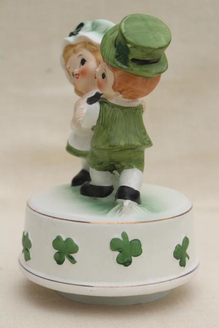 photo of Irish dancers music box vintage ceramic St Patrick's Day leprechaun boy & girl #4