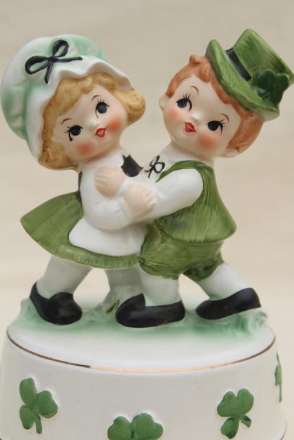 photo of Irish dancers music box vintage ceramic St Patrick's Day leprechaun boy & girl #5