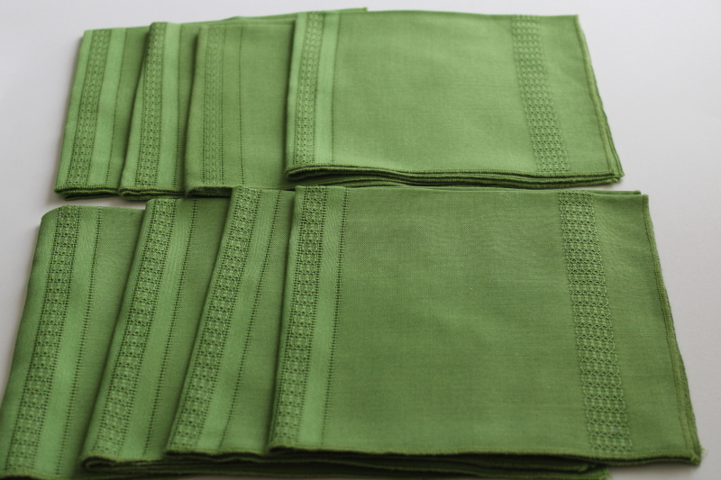 photo of Irish green linen weave poly napkins set of 8, retro 70s vintage table linens #1