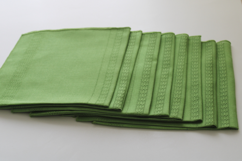 photo of Irish green linen weave poly napkins set of 8, retro 70s vintage table linens #6