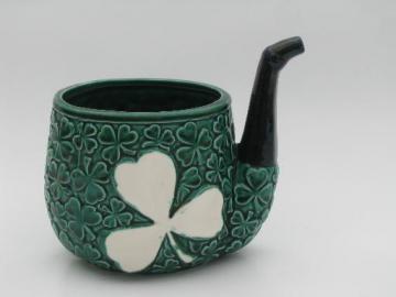 catalog photo of Irish shamrocks leprechaun's pipe ceramic planter, vintage Relpo - Japan