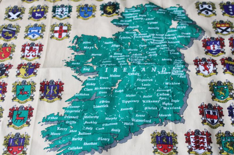 photo of Irish surnames, coats of arms with names of Ireland vintage print tea towel #3