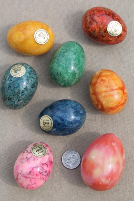 photo of Italian alabaster marble eggs dyed Easter egg colors, vintage stone egg collection #3