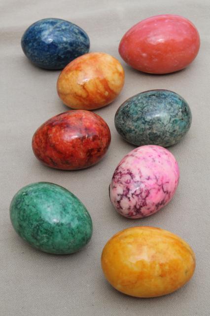 photo of Italian alabaster marble eggs dyed Easter egg colors, vintage stone egg collection #6