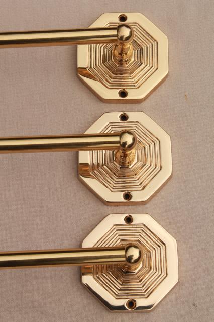 photo of Italian brass towel bar rods w/ wall mount brackets, new old stock vintage hardware #6