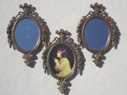 photo of Italian miniature frames, gold mirrors & vintage print triptych shrine #1