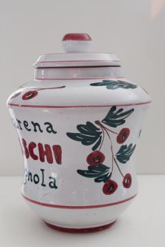 catalog photo of Italian pottery jar, vintage hand painted ceramic pot Cherries made in Italy