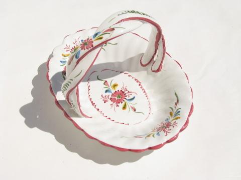 photo of Italiente hand-painted ceramic flower basket, vintage Portugal pottery #1