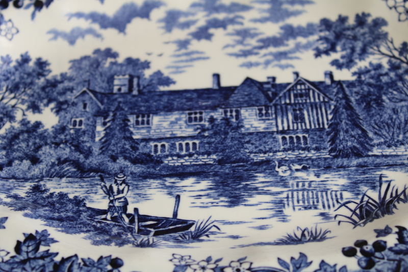 photo of J & G Meakin Romantic England vintage blue & white china platter, scenic view transferware #3