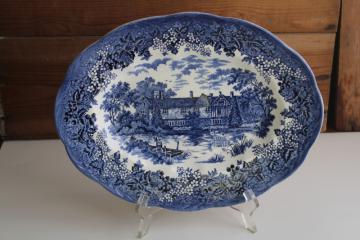 catalog photo of J & G Meakin Romantic England vintage blue & white china platter, scenic view transferware