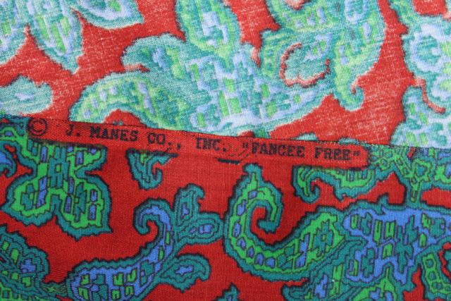 photo of J Manes fancee free 60s freeform print cotton fabric teal green blue red #5