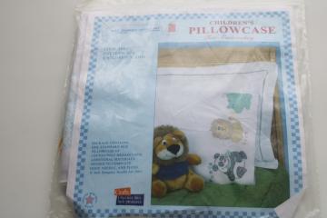 catalog photo of Jack Dempsey kit w/ embroidery floss, Children's Zoo design pillowcase stamped for cross stitch 