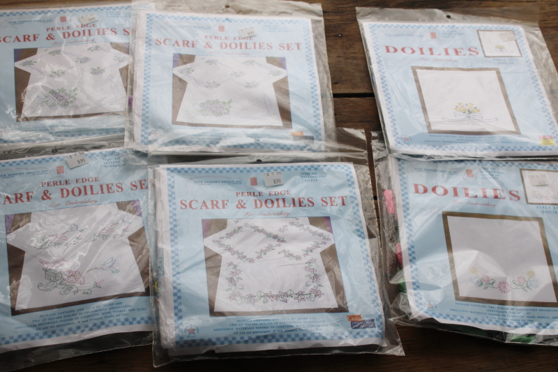 photo of Jack Dempsey needlework kits lot, linens stamped to embroider w/ embroidery floss included  #1