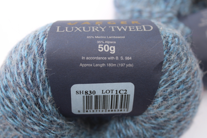photo of Jaeger Luxury Tweed yarn merino lambswool alpaca wool blend blue & charcoal grey  #2