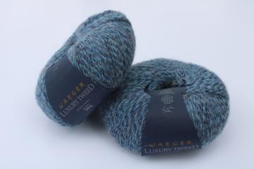 catalog photo of Jaeger Luxury Tweed yarn merino lambswool alpaca wool blend blue & charcoal grey 