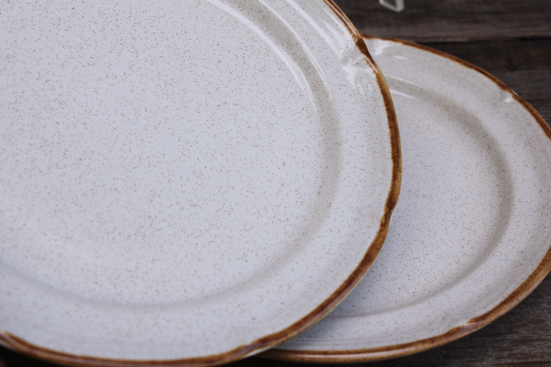 photo of Japan Hearthside Baroque Summer Sun stoneware salad plates plain tan speckled glaze w/ brown band  #2