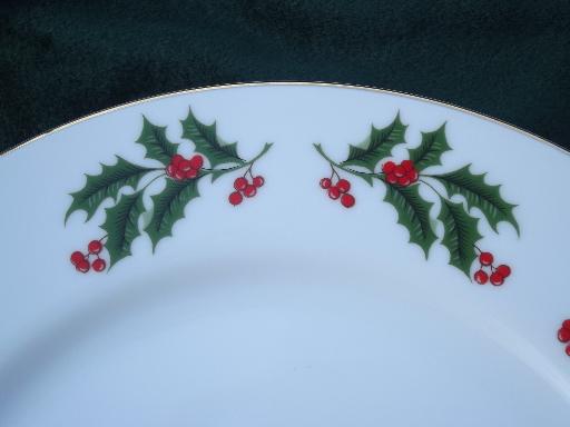 photo of Japan fine china holiday plates set, Christmas holly border on white #3