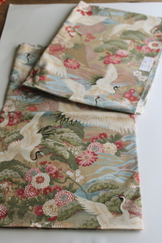 photo of Japanese cranes print cotton fabric, Asian floral with birds Michael Miller design  #1