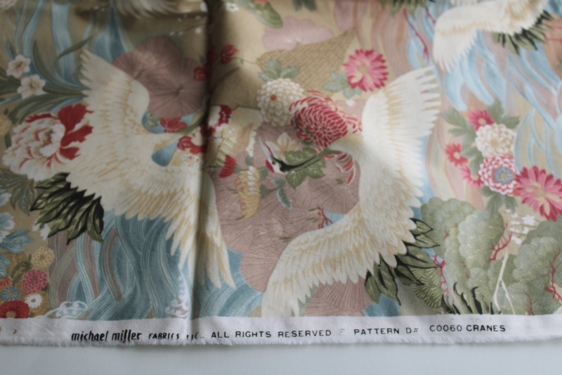 photo of Japanese cranes print cotton fabric, Asian floral with birds Michael Miller design  #3