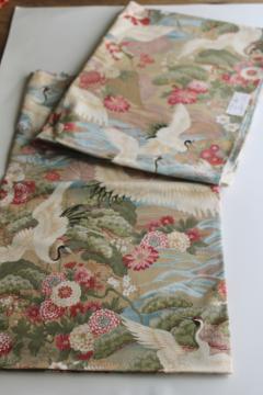 catalog photo of Japanese cranes print cotton fabric, Asian floral with birds Michael Miller design 