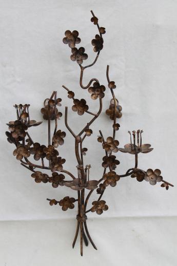 photo of Japanese ironwork wall sconce candle holder, wab-sabi wrought iron cherry blossoms #1