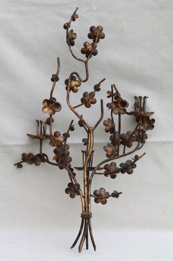 photo of Japanese ironwork wall sconce candle holder, wab-sabi wrought iron cherry blossoms #9